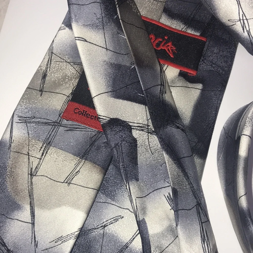 J. Garcia Men’s The Blue Iceberg Coll. 54 Abstract Silver Charcoal Silk Tie